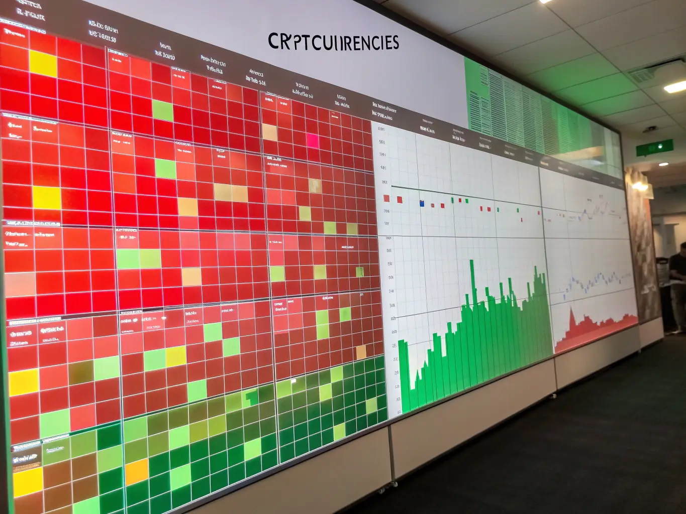 An image depicting a heat map of the cryptocurrency market, showing the performance of various coins over a specific period with color-coded indicators.